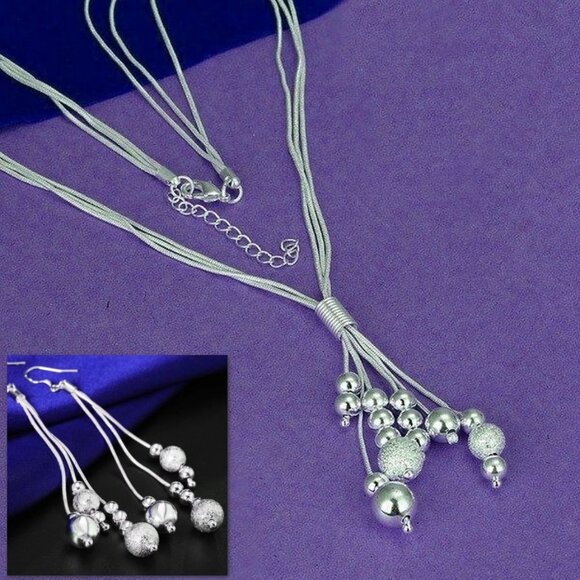Giavanna Bouquet Multi Layer Sterling Silver Bead Necklace and Earrings Gift Set - Picture 9 of 9
